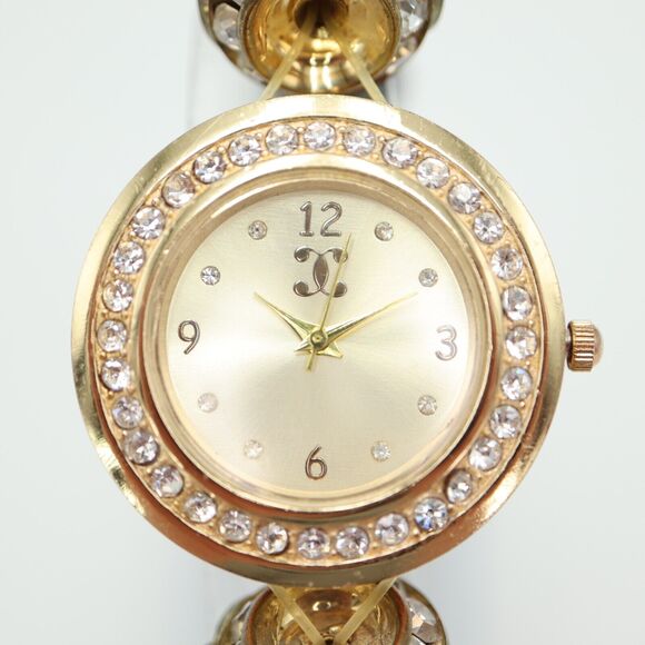 Charming Charlie Gold Tone Large Bead Watch 31mm Gem Set Stretch w New Battery - Picture 7 of 16